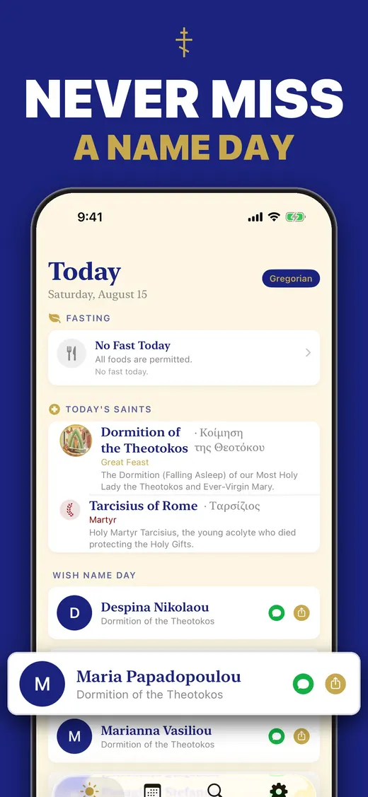 Orthodox Calendar app: checks your contacts for name days