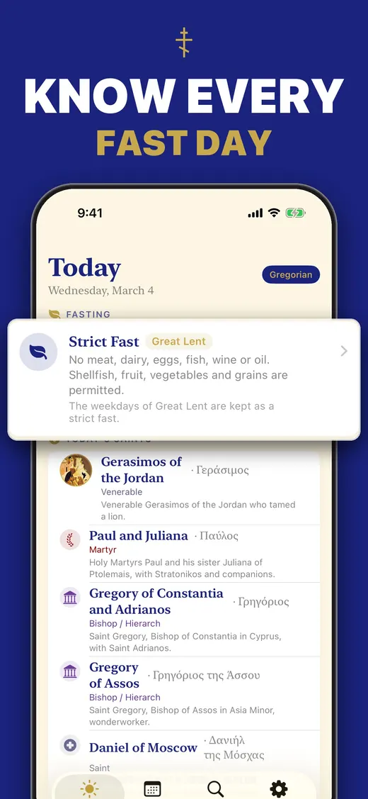 Orthodox Calendar app: says whether today is a fast